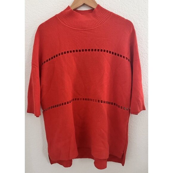 French Connection Women's Oversized Knit Blouse 100% Cotton Cutout S/S Christmas - Picture 1 of 9